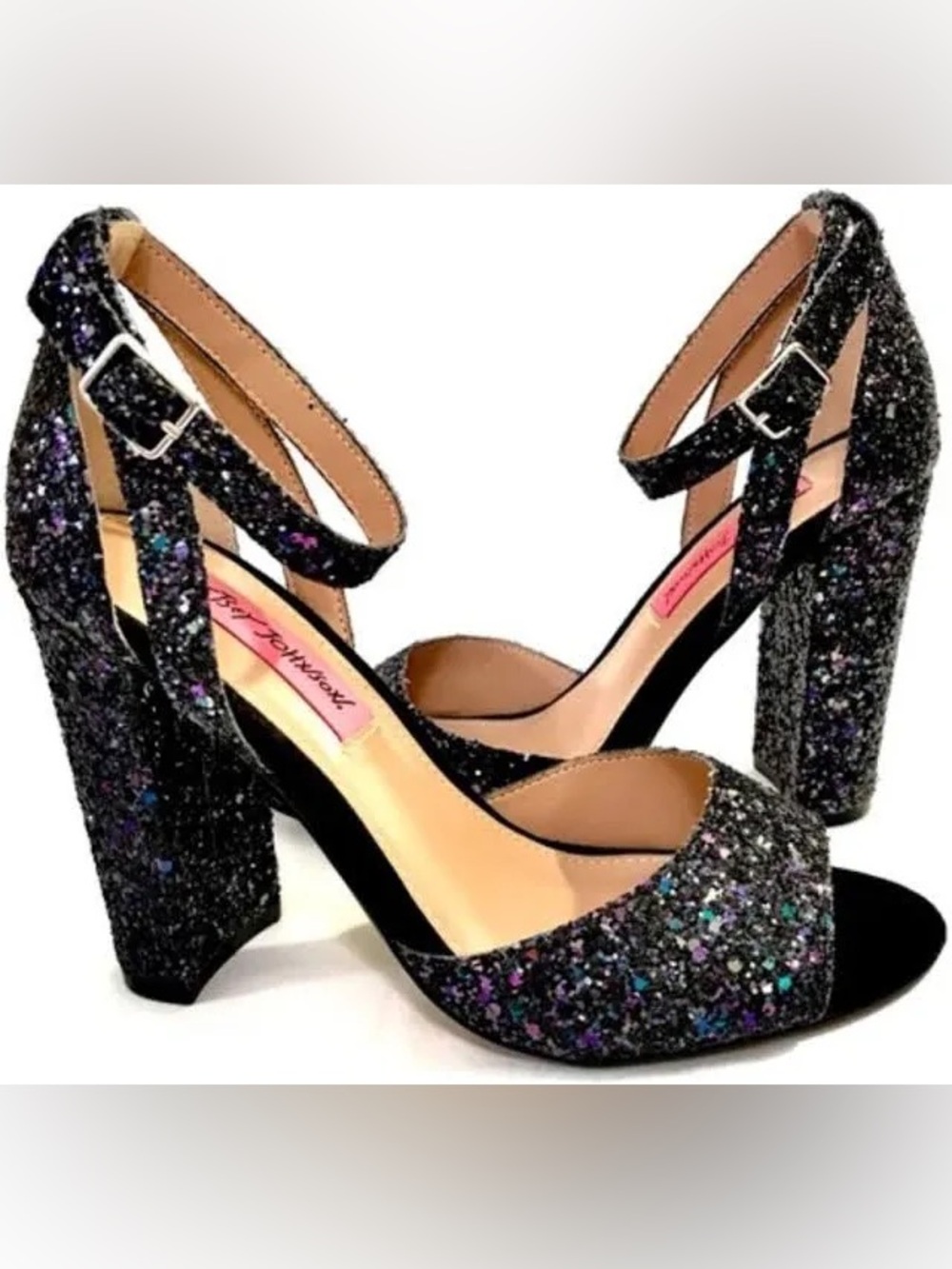 Betsey Johnson Glissten
Black Glitter Ankle Strap
Sandals.